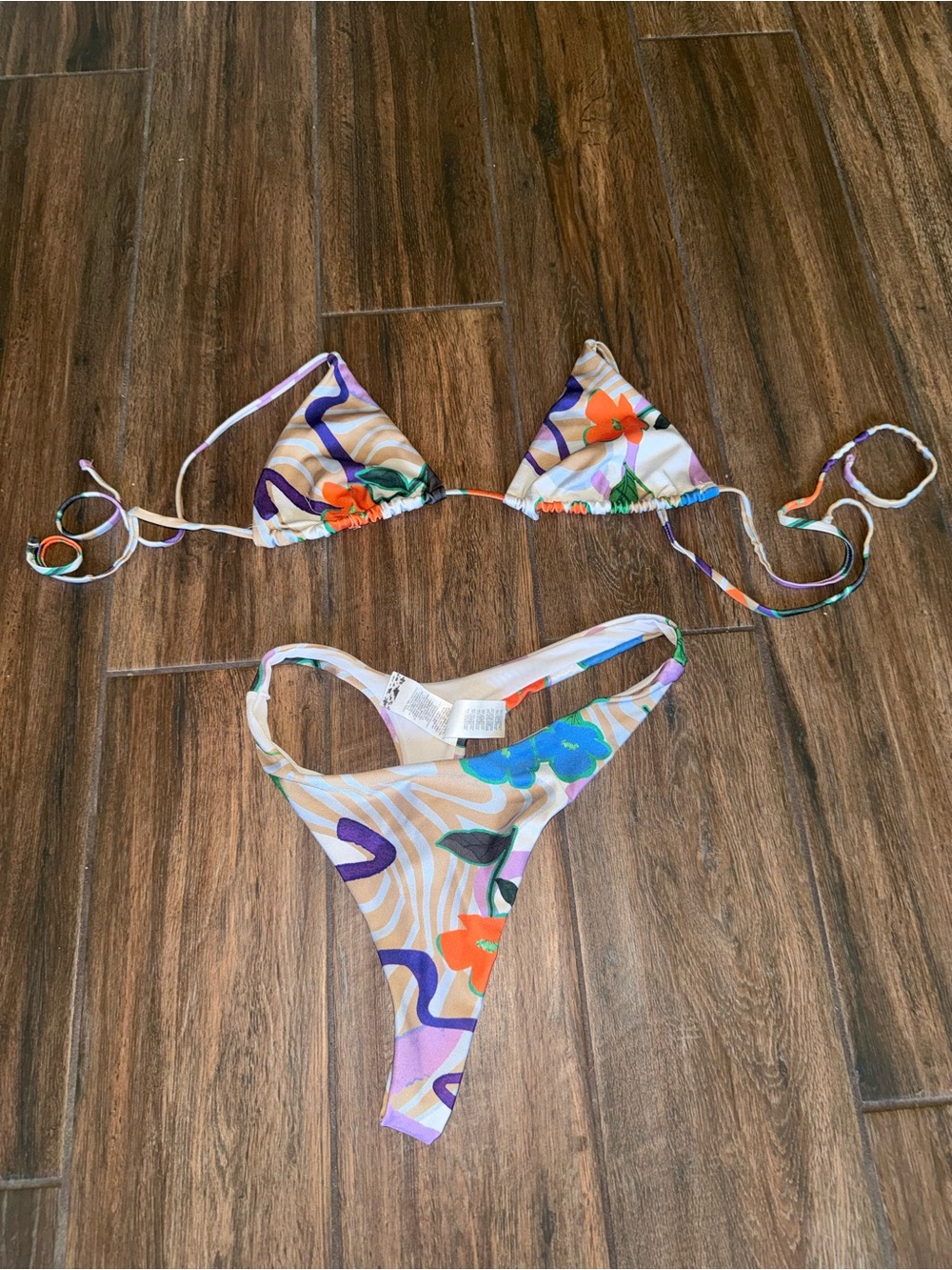 ASOS Purple Orange Blue Floral String Bikini Set